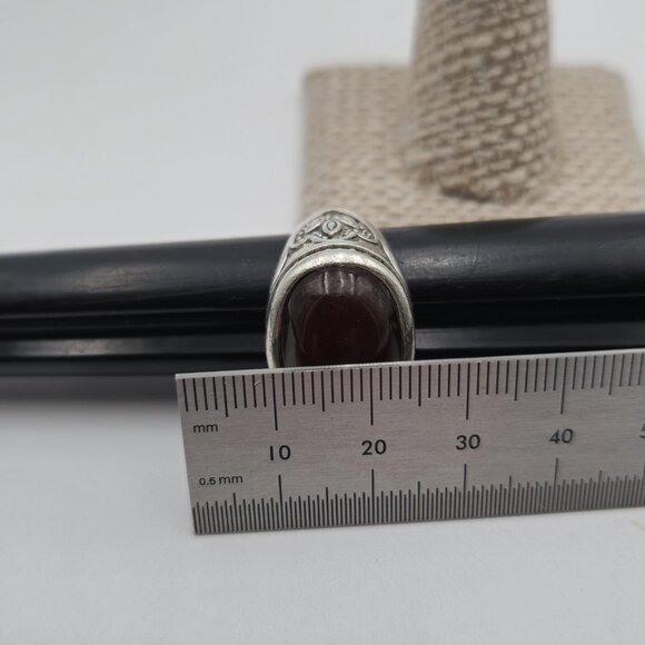 Size 7 Sterling Silver Large Carnelian Stone Floral Accent Ring A3464 - Picture 8 of 9